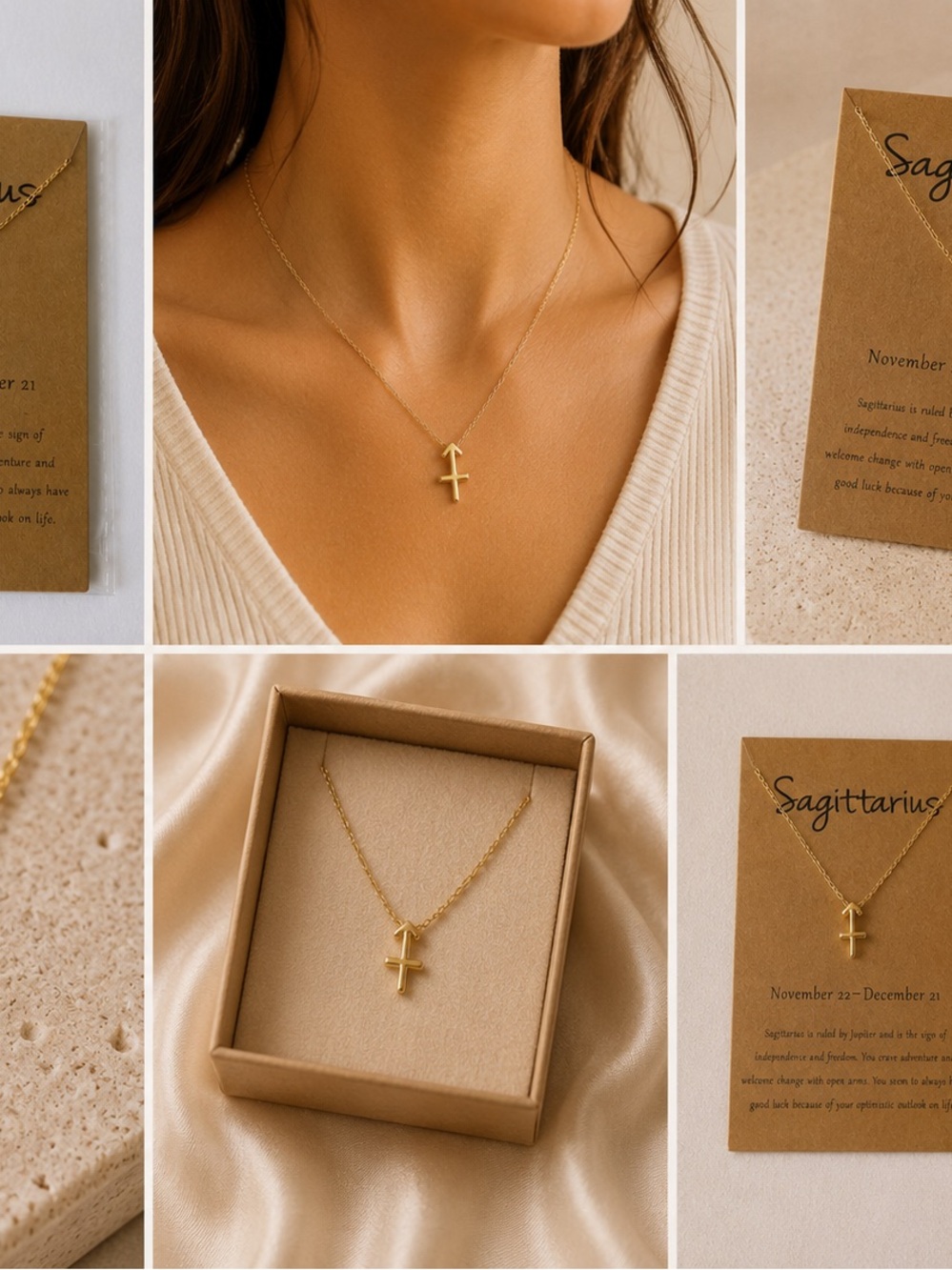 Gold Sagittarius Arrow Pendant Necklace - Women's Zodiac Jewelry
